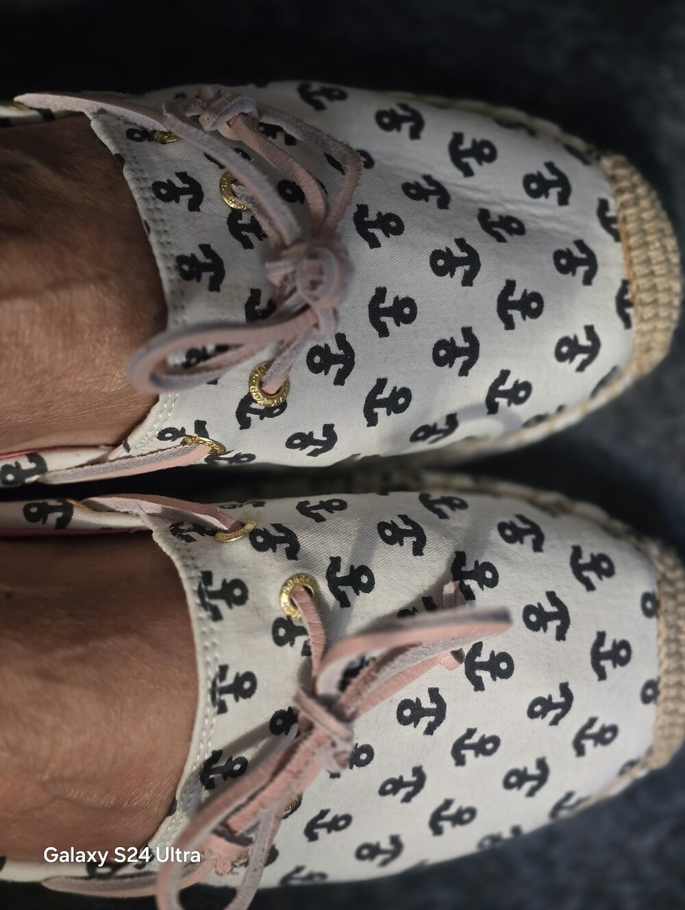 Sperry Top Sider * Milly White  Nautical Boat Shoes *  Women's 10*  Navy Anchors
